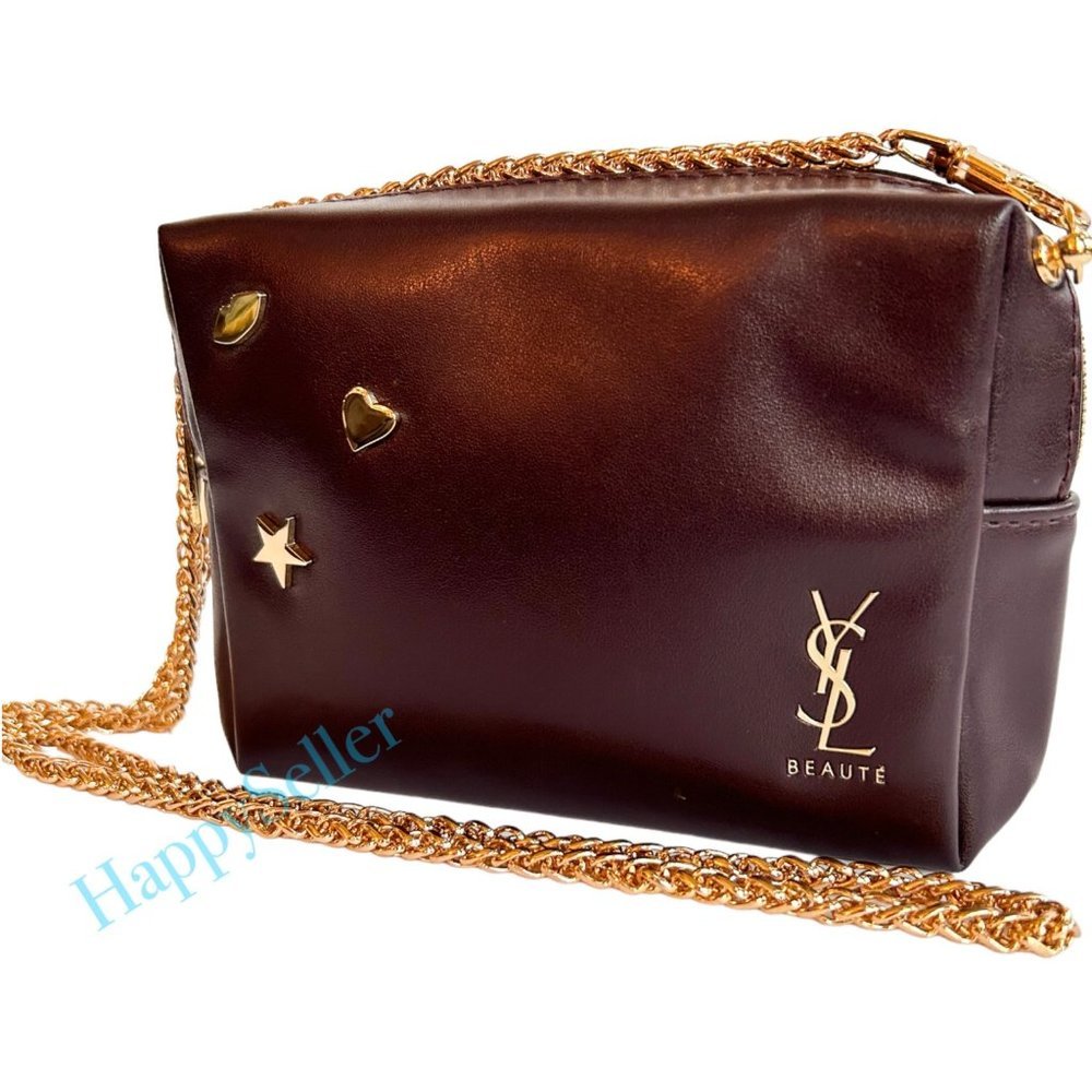 Yves Saint Laurent Dark Brown Crossbody Bag with Gold Chain